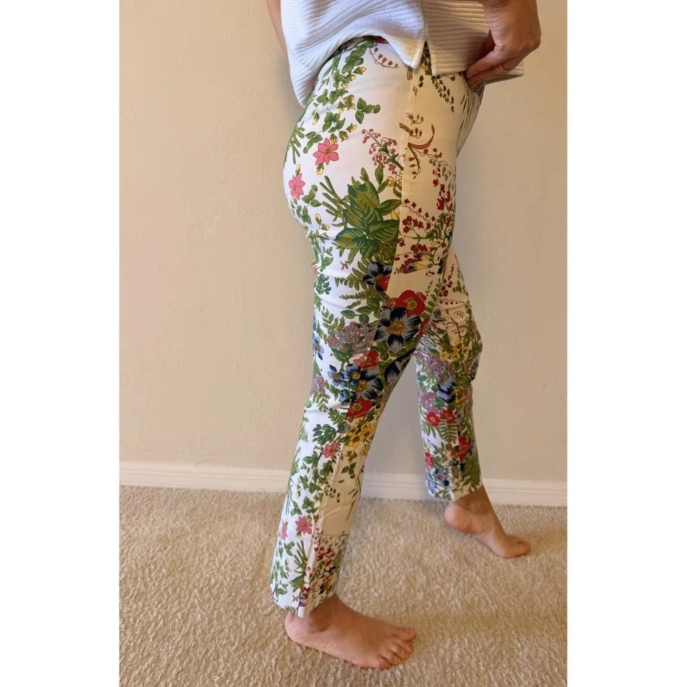 Up! Floral Print Stretch Ankle Pants Straight Leg White Multicolor‎ size 2